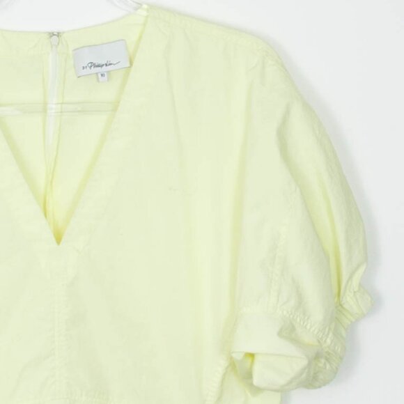 3.1 Phillip Lim Yellow Short Sleeve V Neck Puff Sleeve Poplin Top Womens Size 10 - Picture 2 of 8